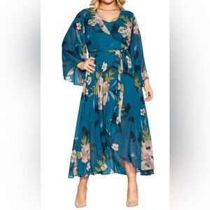 CITY CHIC Teal Bold Bloom Floral Plus Size Eleanor Chiffon MaxiDress NWT Size 24